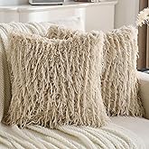FUTEI Apricot Decorative Throw Pillow Covers 18x18 Inch Set of 2,Soft Fluffy Faux Feather Texture Cushion Cases,Modern Home Luxury Decor for Couch Bed Living Room
