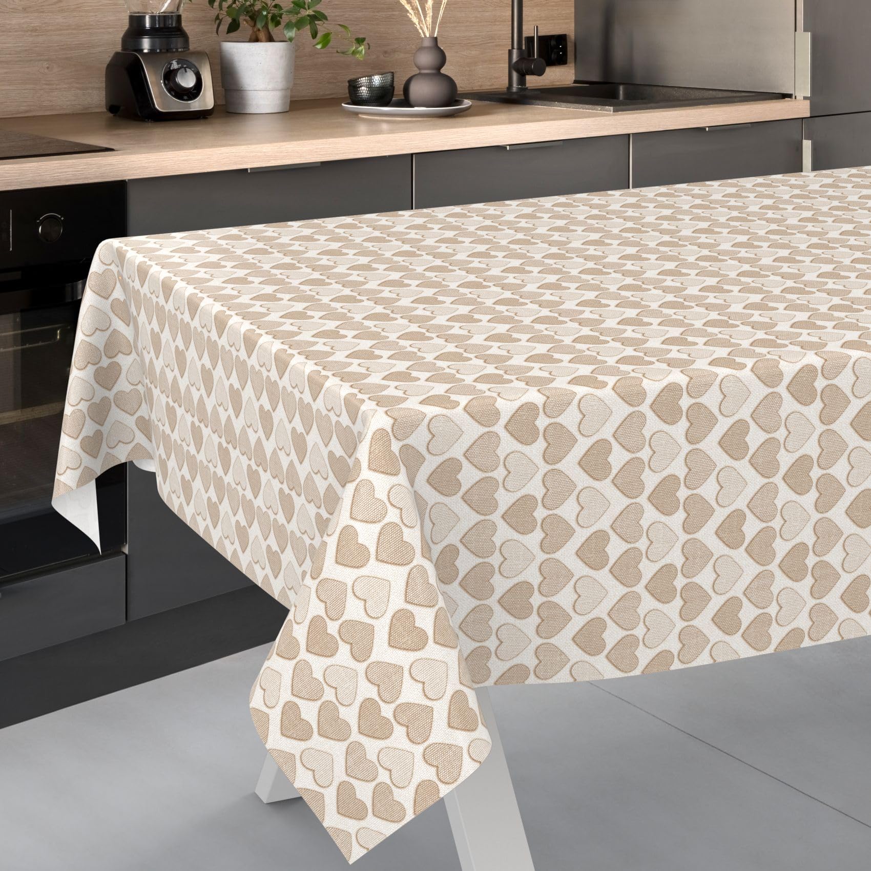 ANRO Oilcloth Tablecloth, Washable, Oilcloth, Garden Tablecloth, Outdoor, Indoor, 100 x 140 cm, Cut Edge, Heart, Beige