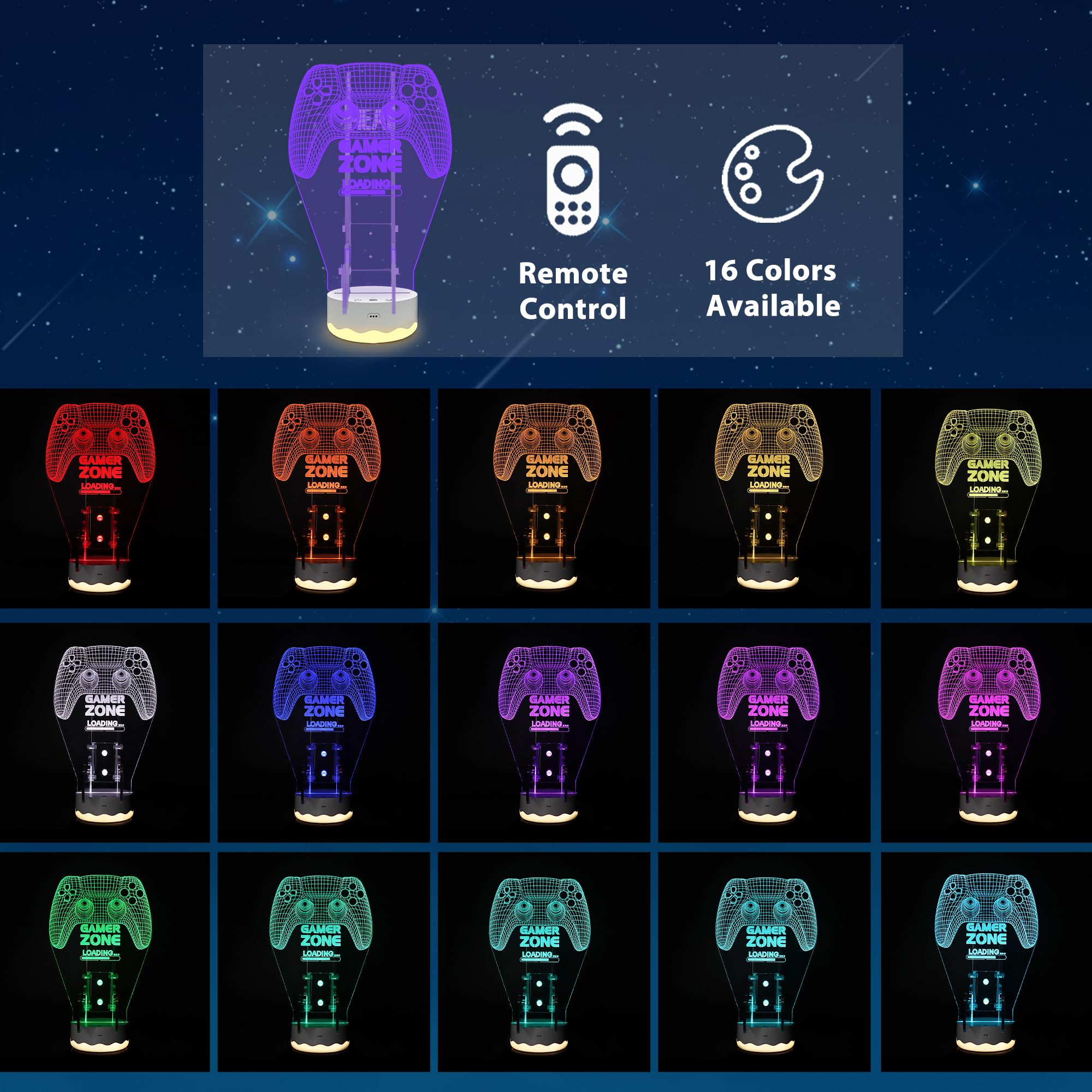 CoolGift Mart Light Up Headset und Controller Ständer, 16 Farben 3D LED Lichter Gamepad Kopfhörerhalter mit Fernbedienung, Game Controller Hänger für alle Universal Gaming PC Zubehör 3