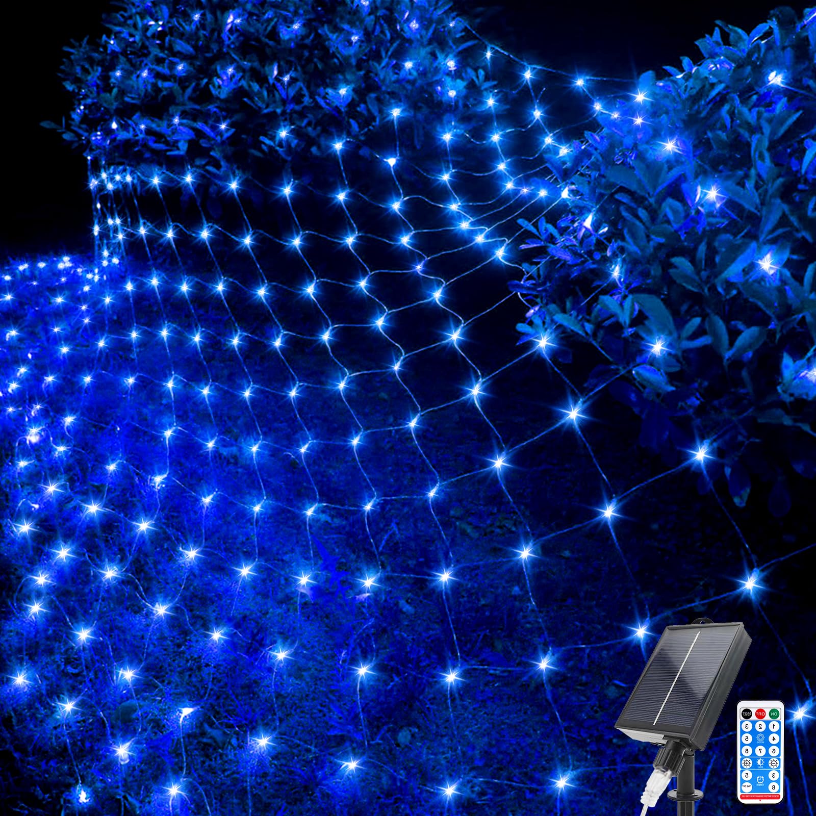 Acxilexy 96 LED Solar Net Lights Outdoor, 4.9 Ft x 4.9 Ft Mesh Fairy Lights with 8 Modes, Remote Control Mesh Fairy Lights, Waterproof Fairy Net Lights for Xmas Tree Lawn Bushes Fence Wall