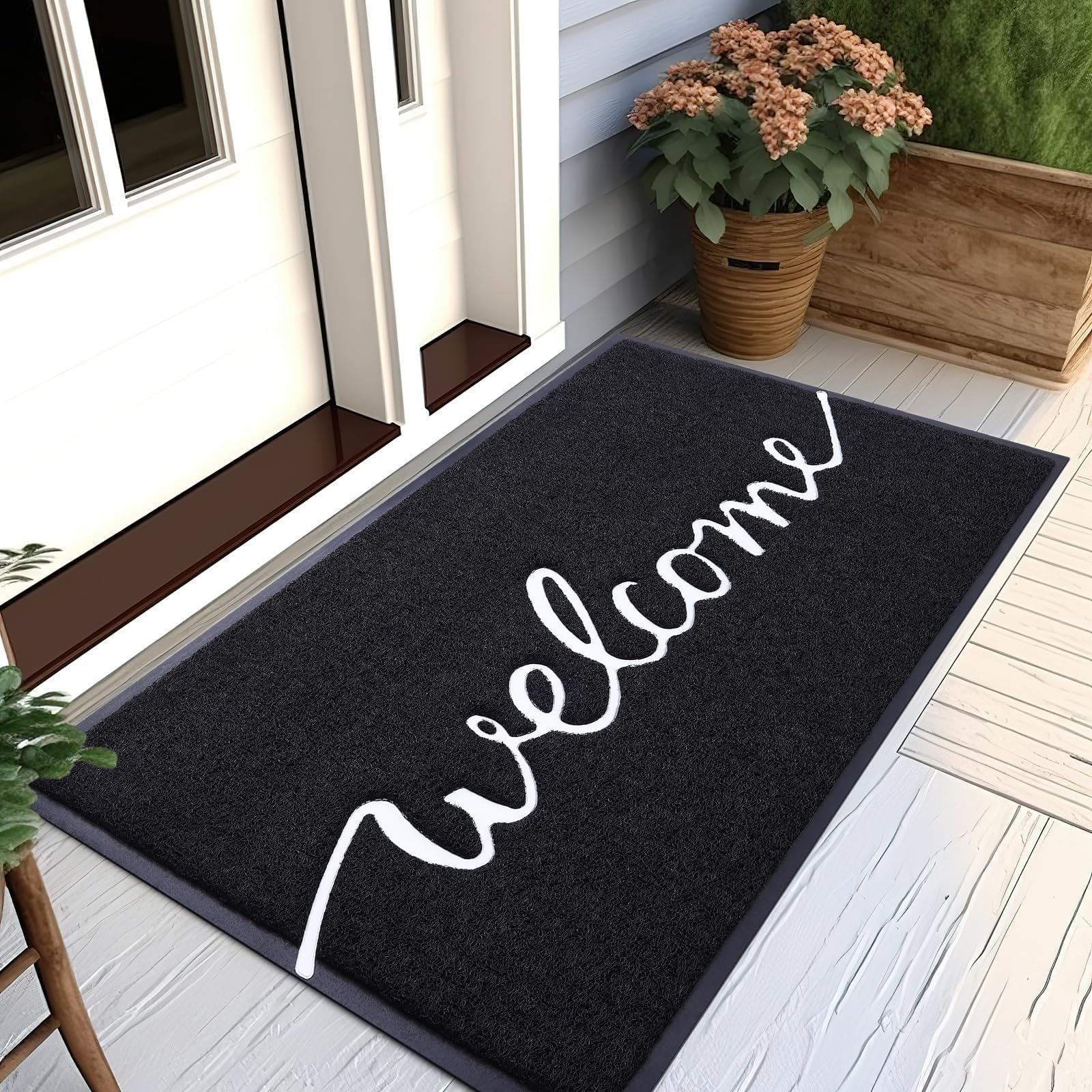 Homaxy Welcome Door Mat, Dirt Trapper Doormats Non-Slip Low Profile Durable Door Mat for Outdoor, Indoor, Entrance, Patio, Front Back Door — (80 x 120cm, Black)
