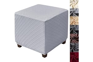 ANWUCHEN Ottoman Cover-Stretch Knitted Jacquard Ottoman Cover Square-Soft Square Ottoman Covers Slipcover -Thick Storage Ottoman Cover Foot Stool Cover with Elastic Bottom Small Light Gray