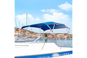 MHirmosy 3 Bow / 4 Bow Bimini Top for Boat, 900D Sun Shade Boat Canopy Waterproof with Adjustable Nylon Straps, Rear Support Poles and Storage Boot, 1 Inch Aluminum Frame