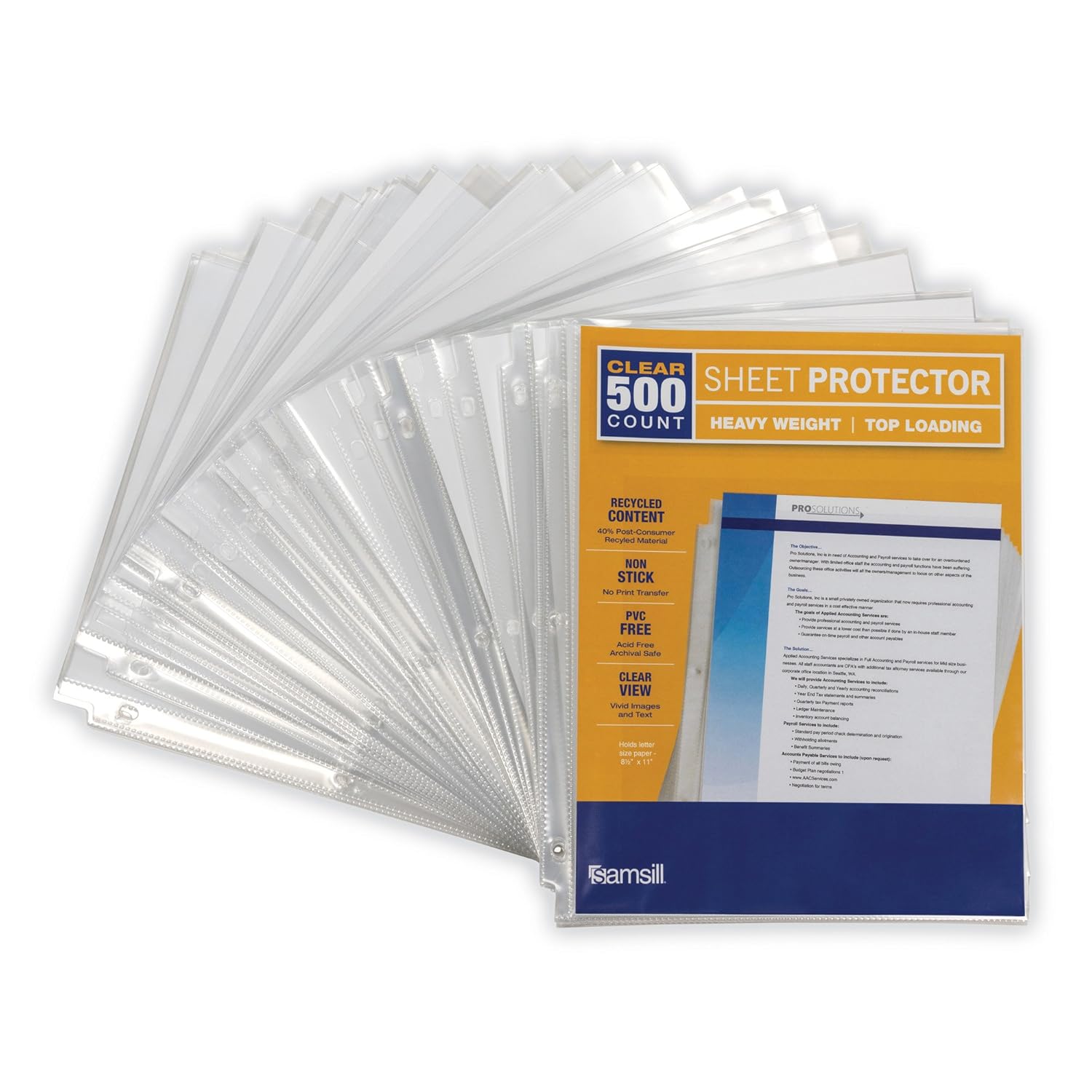 Samsill Heavyweight Clear Recycled Sheet Protectors, Box of 500, 40