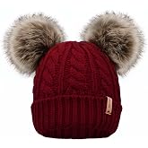 Arctic Paw Pom Pom Beanie Cable Knit Fleece Lined Winter Beanie Women Hat