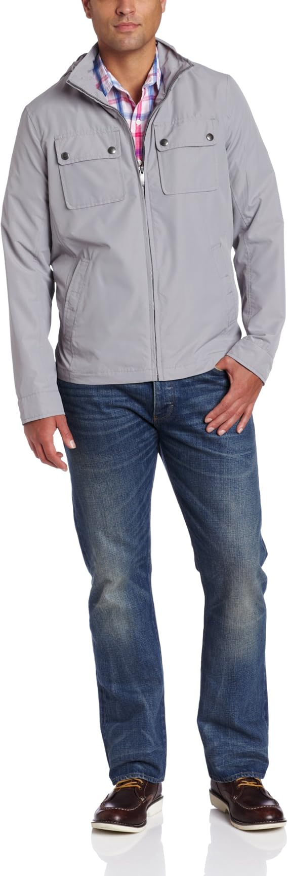 Dockers Men's 2 Pocket Military Jacket, Grey, Medium