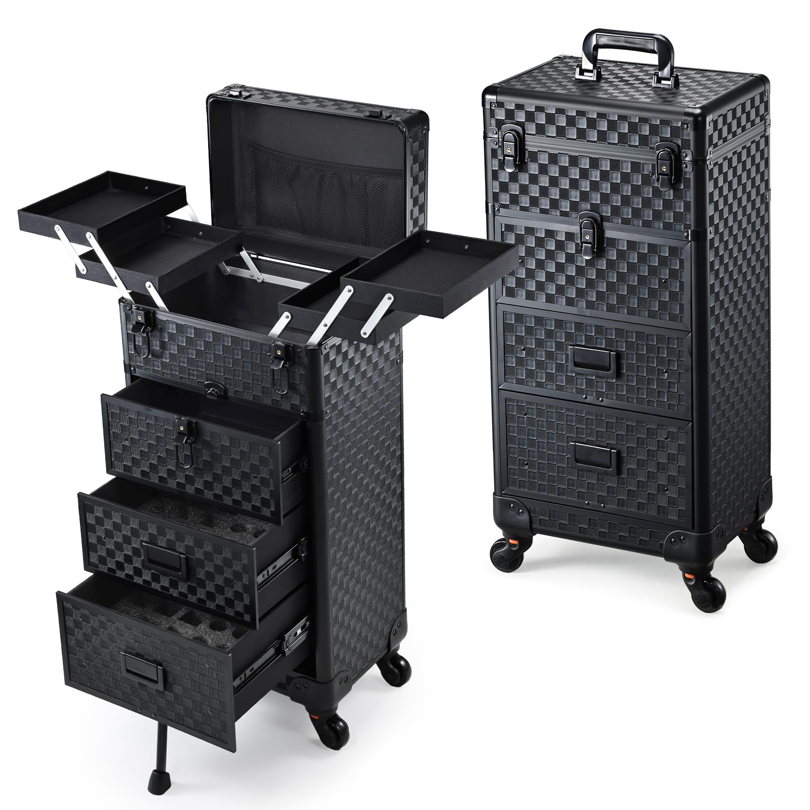 Photo 1 of **MINOR DAMAGE - USED**
Stagiant Rolling Makeup Case with Drawers Cosmetology Case on Wheels 4 IN 1 Makeup Case 3 Drawers with Foot Stand Spring-release Mechanism Rolling Make Up Organizer for Artist Salon Nail Teach Trunk