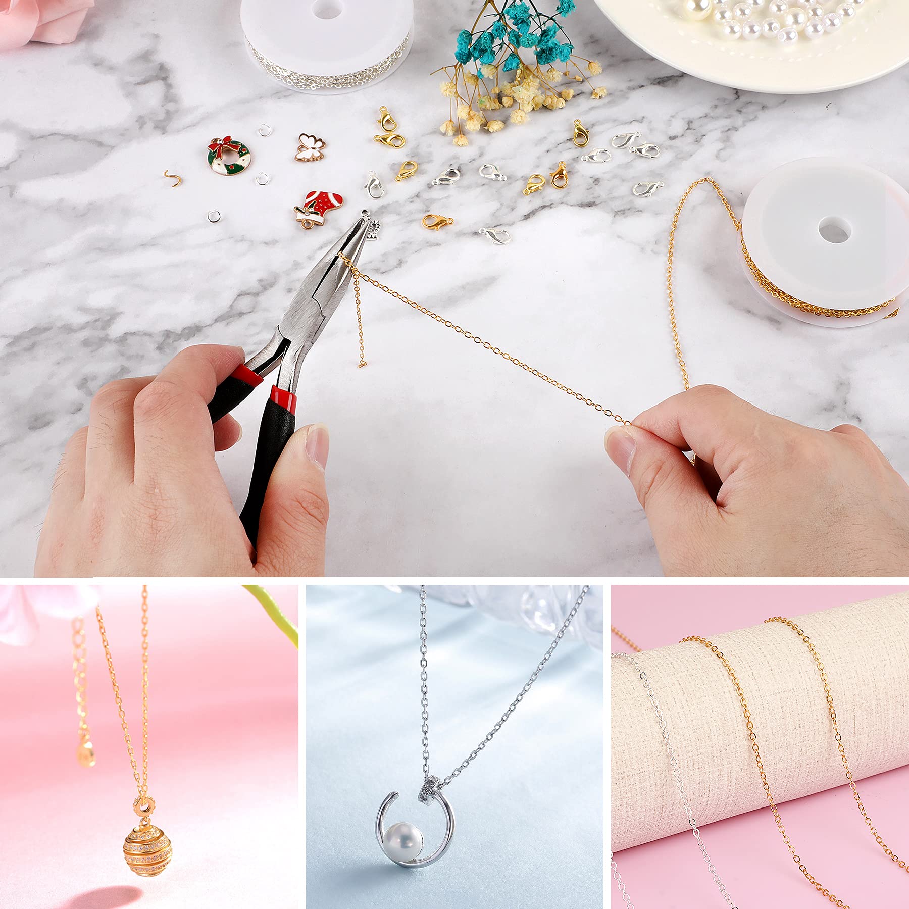 SANNIX 20 Feet Necklace Chains 1.8mm Jewelry Making Chains for Necklace Earring Bracelet Jewelry Making Supplies, Metal Chain Necklace with Lobster Clasps and Jump Rings for DIY Craft, Silver & Gold