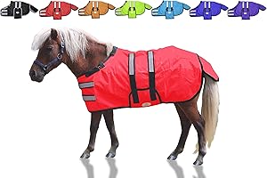 Derby Originals Mini Horse & Foal Winter Turnout Blanket – Reflective, No-Hardware Design, 600D Waterproof Outer, 150g Insulation, 170T Lining, Adjustable Fit, 1-Year Warranty (Red, Small)