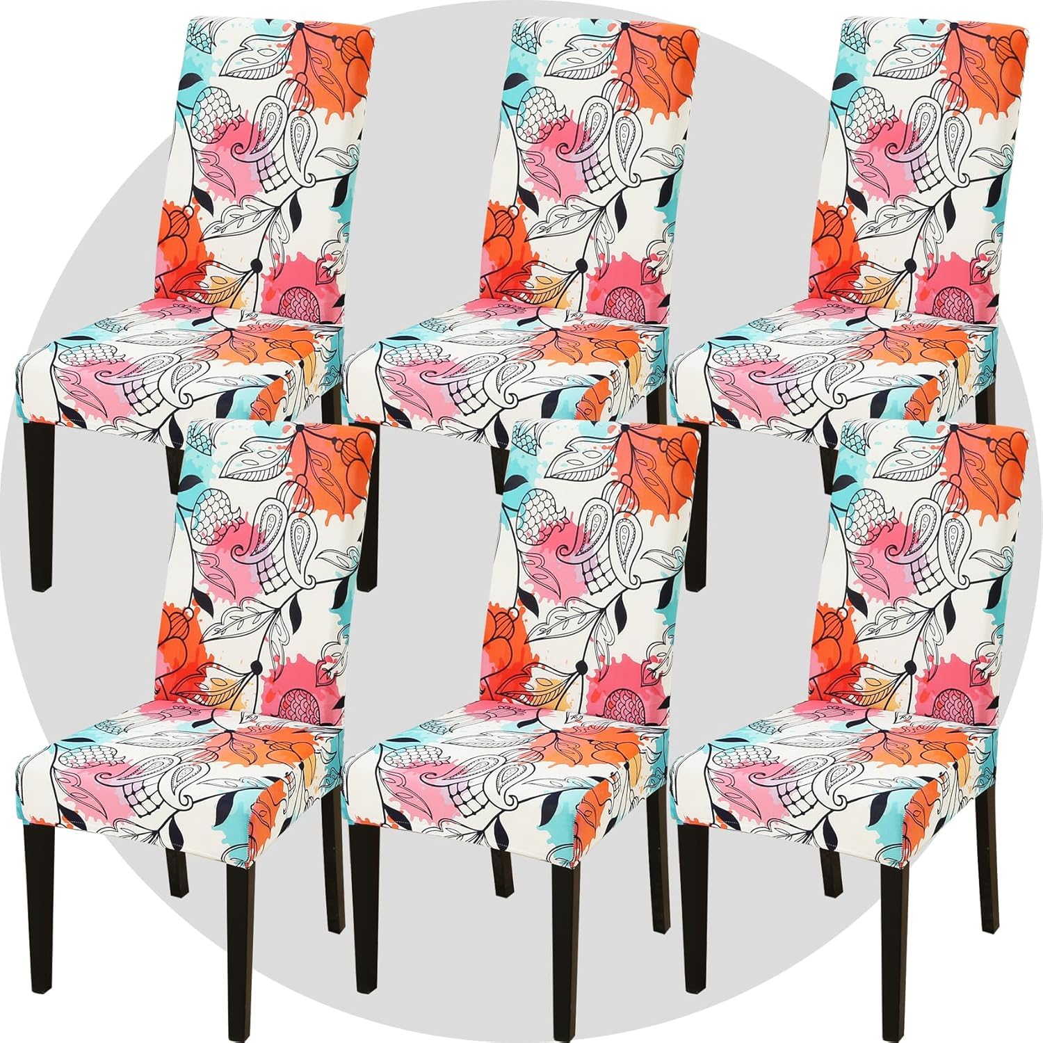 NDMMSO Dining Room Chair Covers Set of 6 Super Fit Stretch Removable Washable Dining Chair Protector Cover Seat Slipcover for Hotel, Dining Room, Ceremony, Banquet Wedding Party(Bustling)