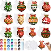 Beeveer 24 Pcs Christmas Ceramics to Paint Ball Ornament DIY Painting Craft | Christmas Ceramic Ornaments, 3D, Art, Ready to Paint Your Own Craft Kit, Ball, for Christmas Party Favor Xmas Gifts