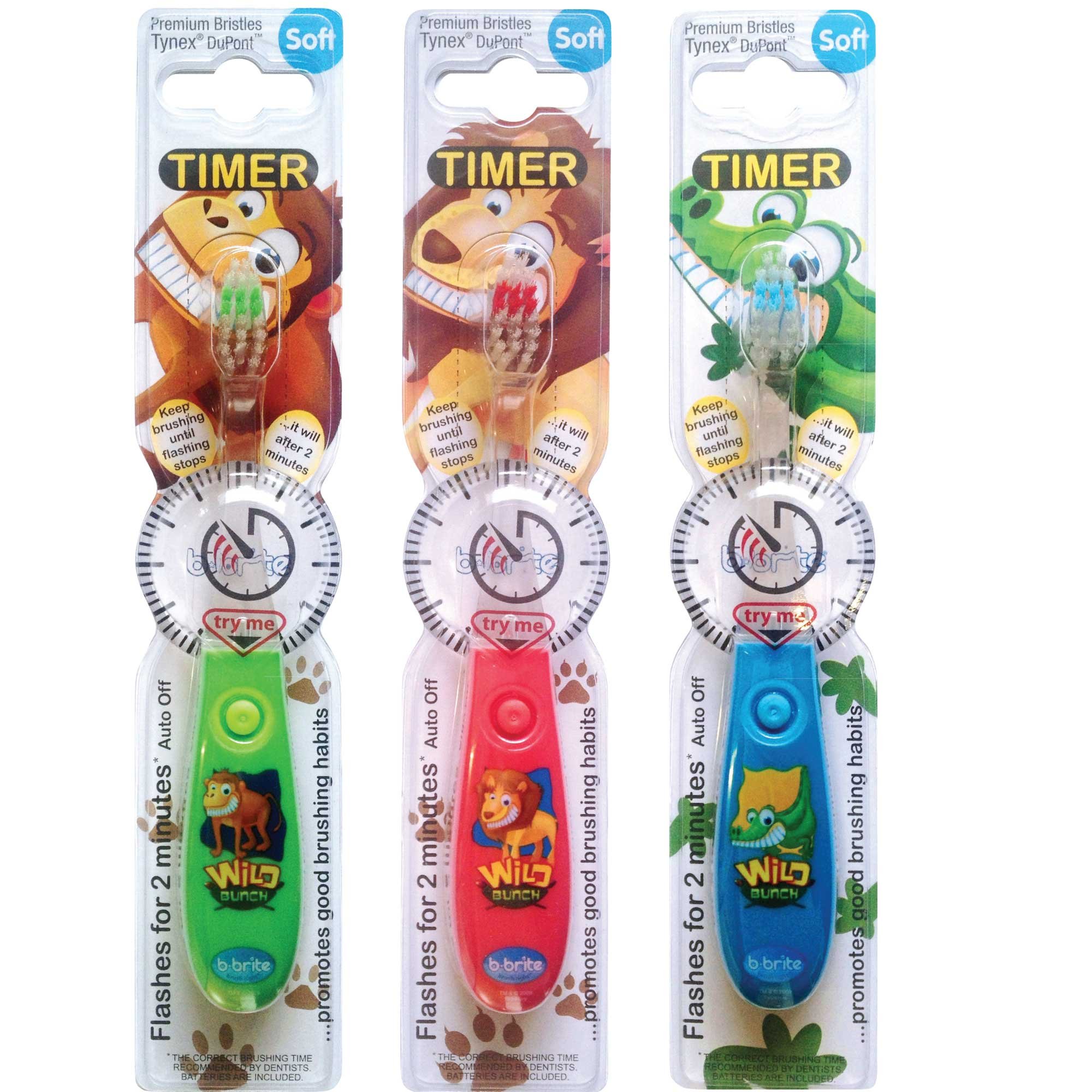 B-Brite Children's Toothbrush with Flashing Timer, 3 Pack