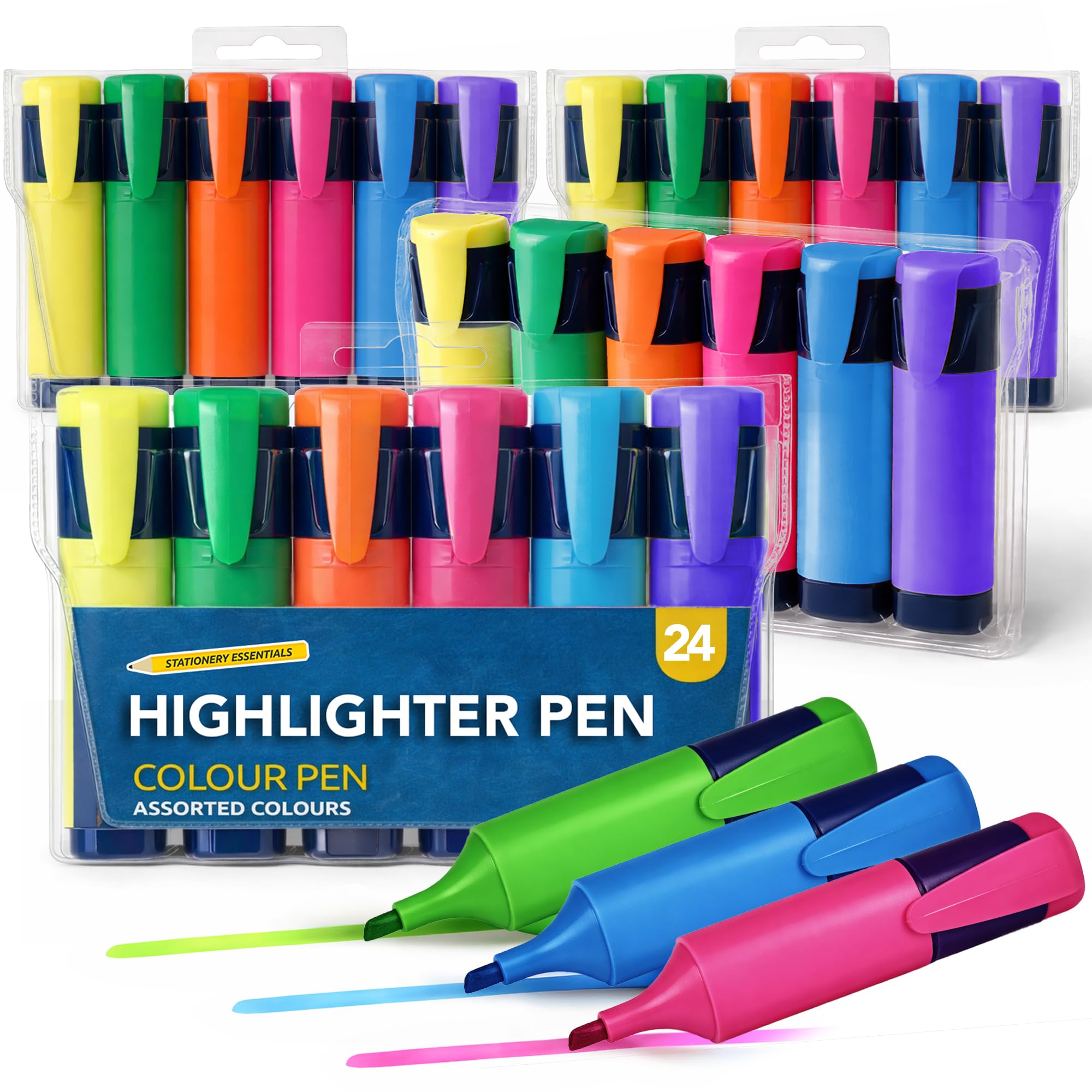 SOL 24pk Highlighter Pens for Creative Projects, Bright Fluorescent Ink Highlighters Marker Pens for Office & Study Use, Non-Bleed & Quick Drying Ideal for Planners, Diaries & Highlighting Key Points