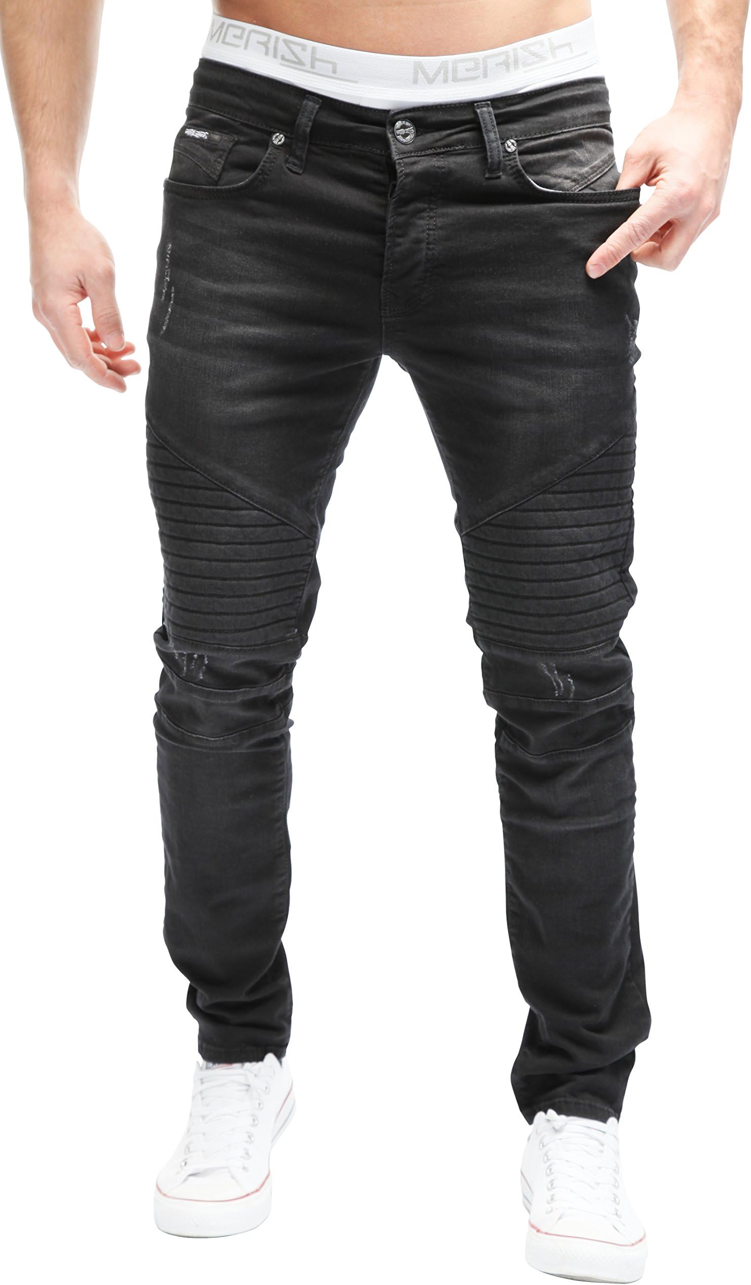 MERISH 5-Pocket Biker Denim Jeans Slim Fit Used Look Modell J2020