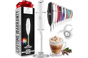 Zulay Kitchen Powerful Milk Frother Wand - Ultra Fast Handheld Drink Mixer - Electric Whisk Foam Maker for Coffee, Lattes, Cappuccino, Frappe, Matcha & Coffee Creamer - Milk Boss White