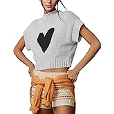 TAQCUX Womens Sweater Vest Mock Neck Cap Sleeve Sweater Tank Tops Cute Heart Knit Cropped Pullover Top