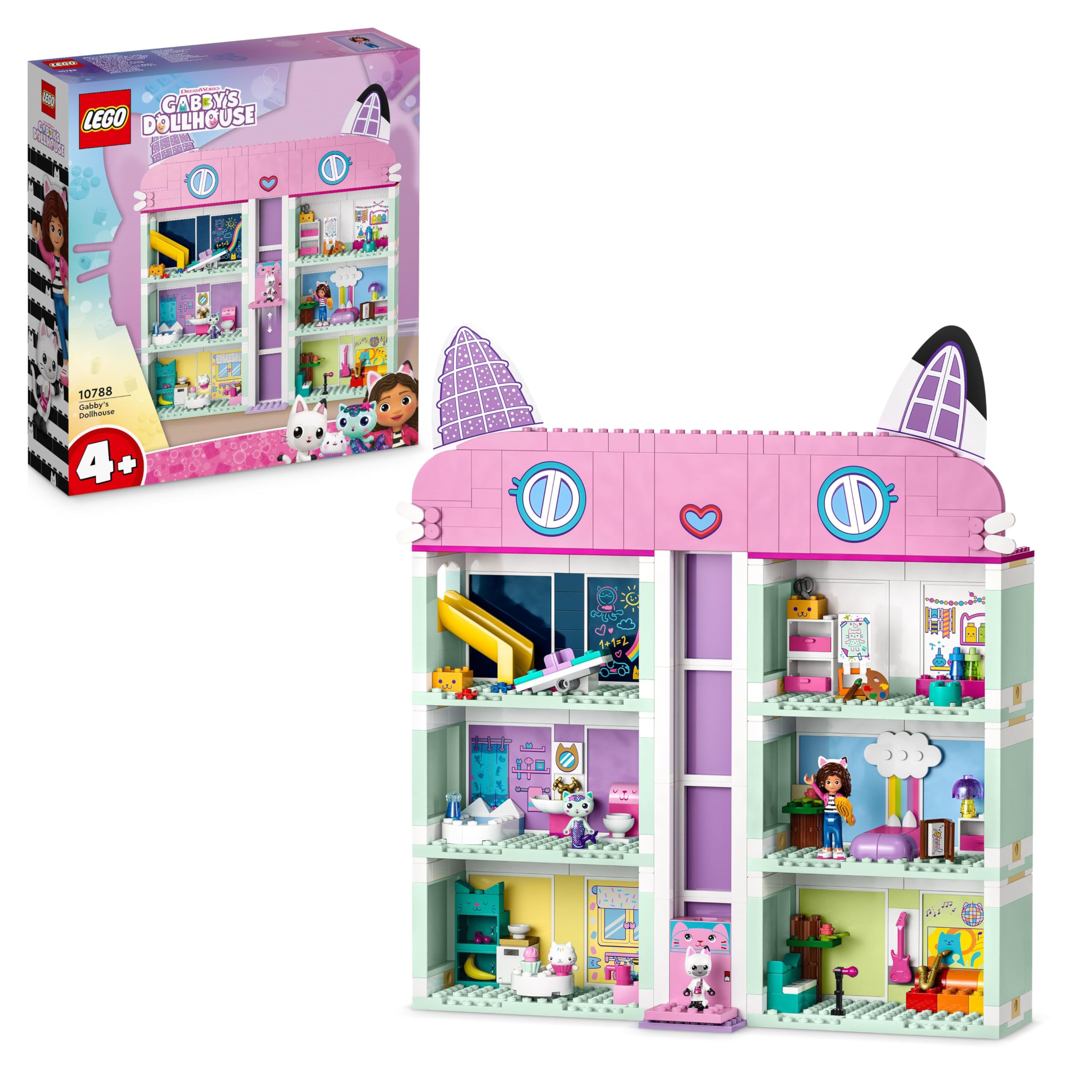LEGO Gabby's Dollhouse - Casa delle Bambole Giocattolo a 4 Piani con i Personaggi di Gabby, Pandy Panda, Dolcetto e Siregatta e Accessori - Regalo di Compleanno per Bambine da 4 Anni in su - 10788