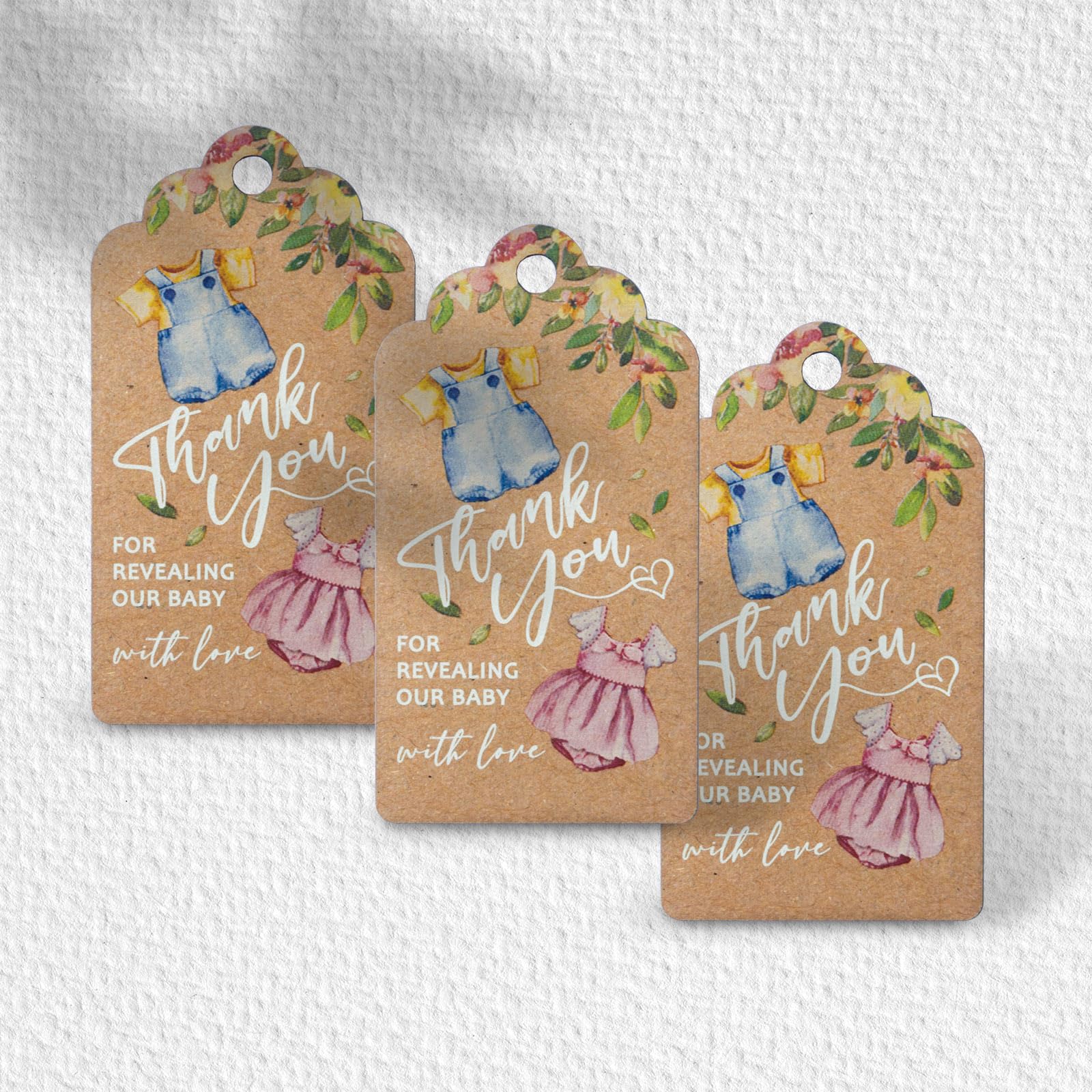 Summer-Ray 50pcs Royale Baby Shower Gender Reveal Favor Tags Thank You for Revealing Our Baby with Love Gift Tags (Kraft Brown)