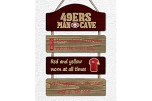 ROMAWALL Football Fan Hanging Wooden Sign Wood Plaque for Man Boys, Yellow and Red Design Wood Art Wall Decor, Rustic Wooden Printed Sign for Home Dining Living Room Bedroom