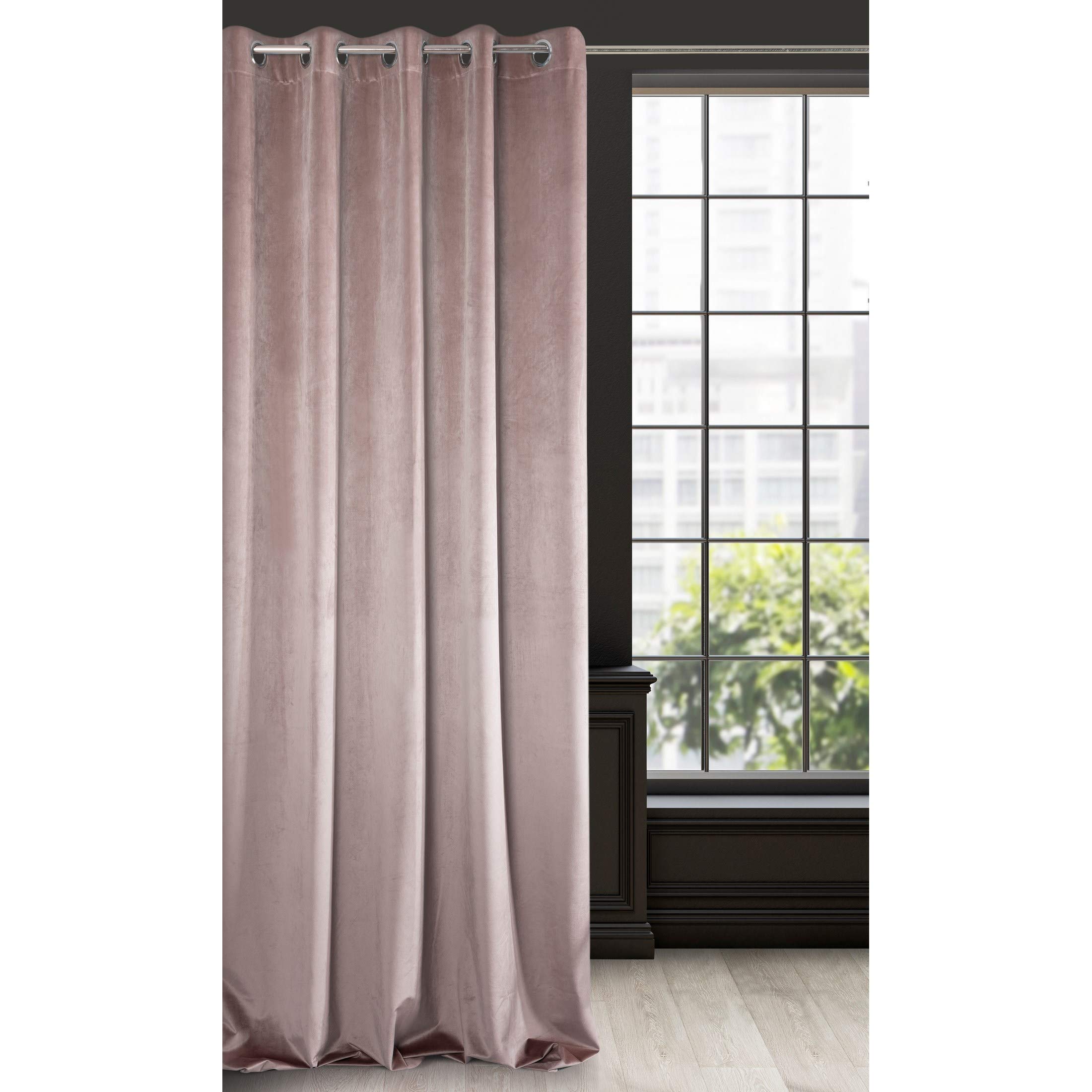Eurofirany Soft Plain Opaque Velvet Curtain with Eyelets - 1 Unit, Thick Fluffy Panel Drape Classic Glamour Elegant Living Room Bedroom, W55'' x L98.4'', 140x250 cm, Powder Pink