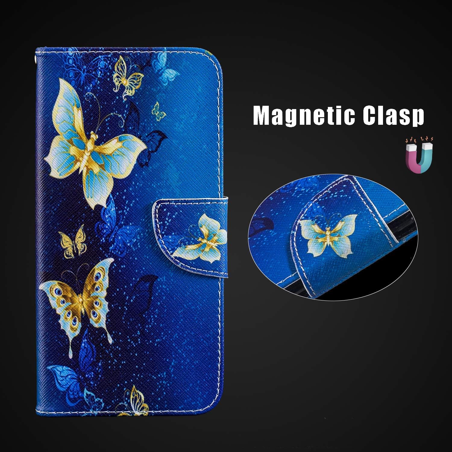 Thoankj Samsung Galaxy S20 FE Case Flip Shockproof PU Leather Wallet Cases with Stand Magnetic Card Holder Gel TPU Silicone Bumper Folio Slim Protective Phone Cover for Samsung S20 FE Blue Butterfly - Image 5