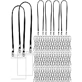 Patelai 50 Pcs Double Clip Lanyards 2 Hook Design Face Mask Strap for ID Badges Name Card School Conference Office Essential(Black)