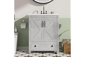 30" Bathroom Vanities with Sink Combo, Modern Vanity with Ceramic Basin, 2 Doors + 1 Storage Drawer, Waterproof Small Bathroo