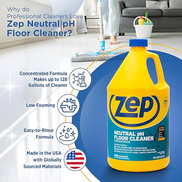 ZEP NEUTRAL PH INDUSTRIAL FLOOR CLEANER – 1 GALLON – ZUNEUT128 – CONCENTRATED PRO TRUSTED ALL-PURPOSE FLOOR CLEANER