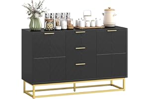 HOMCOM 47" Sideboard Buffet Cabinet with Storage, Contemporary Coffee Bar with Adjustable Shelves and Metal Legs, Kitchen Sto