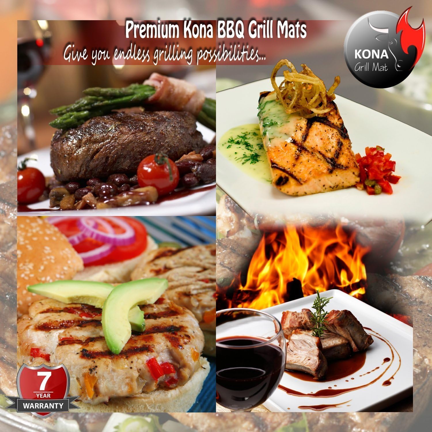 Kona Best BBQ Grill Mat - Heavy Duty 600 Degree Non-Stick Mats (Set of 2) - 7 Year Warranty : Garden & Outdoor