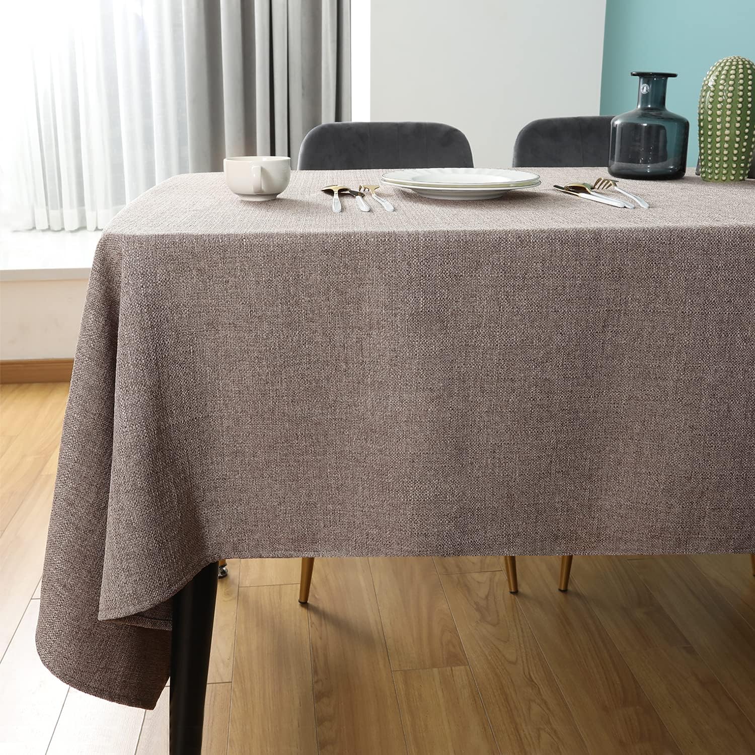 SEASHORE TREE Rectangle Table Cloth – Wipe Clean Tablecloth, Thick Faux Linen Waterproof Table Cover for Dining Room, Kitchen, Home, or Restaurant, Taupe Grey 70.9" x 55.1"