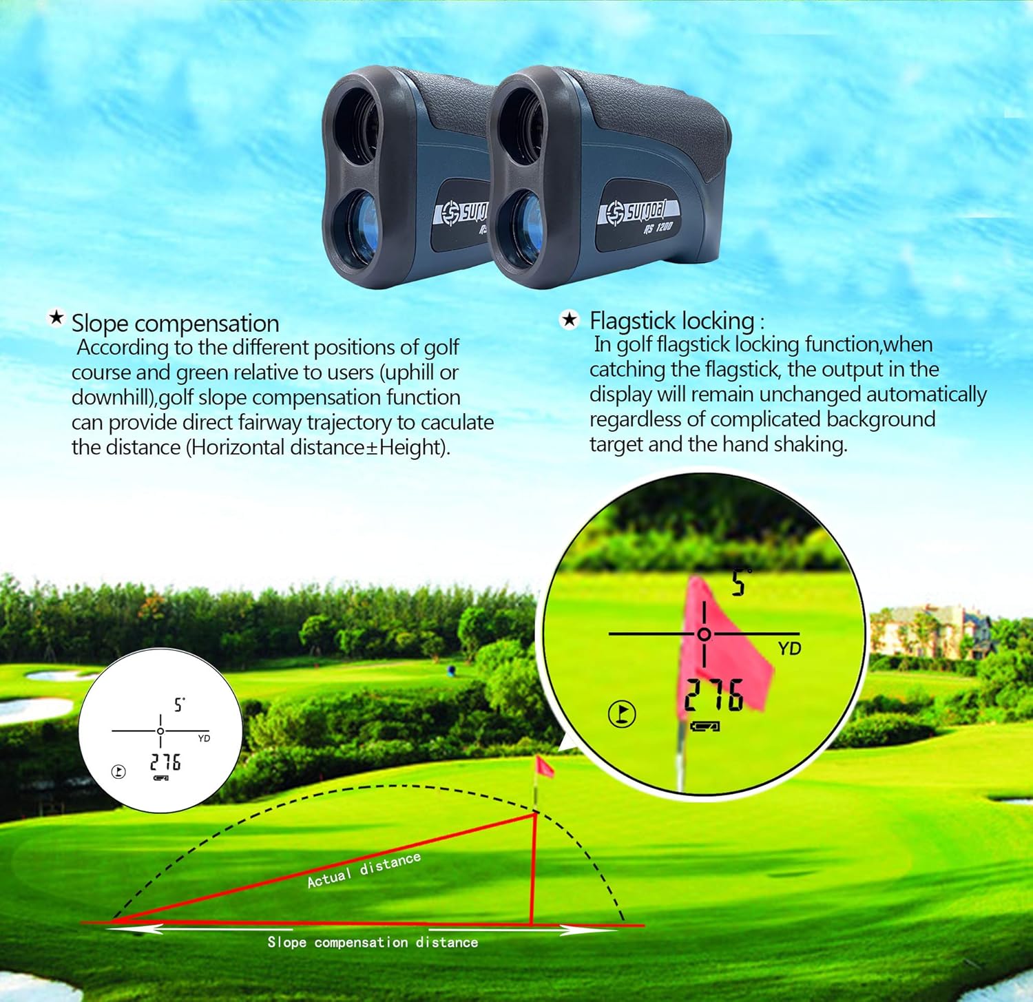 Surgoal HD 6X-Mag 1200YD Golf & Hunting Laser Rangefinder Waterproof with Slope, Flag-Lock, Continuous Scan, Height Difference Measurements : Sports & Outdoors