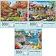 Bits and Pieces – Value Set of Three 300 Piece Jigsaw Puzzles for Adults – Autumn Well Wishes, Seacost Serenity, Floral Fantasy Jigsaw Puzzles by Artist Alan Giana, Completed Puzzle Size: 18" x 24"