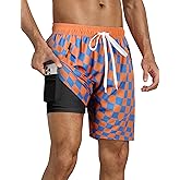 Nonwe Men's Swim Trunks with Compression Liner 2 in 1 Fast Dry Bathing Suits Cargo Surf Shorts with Pockets