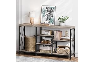 LGHM Entryway Table, Console Tables for Entryway, 55 Inch Narrow Long Sofa Table, Hallway Table/Bookshelf with Storage Shelves for Living Room, Couch, Industrial Style, Grey Wash