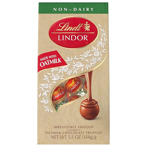 LINDT LINDOR OATMILK CHOCOLATE CANDY TRUFFLES, NON-DAIRY CHOCOLATE TRUFFLES WITH SMOOTH, MELTING TRUFFLE CENTER, 5.1 OZ.