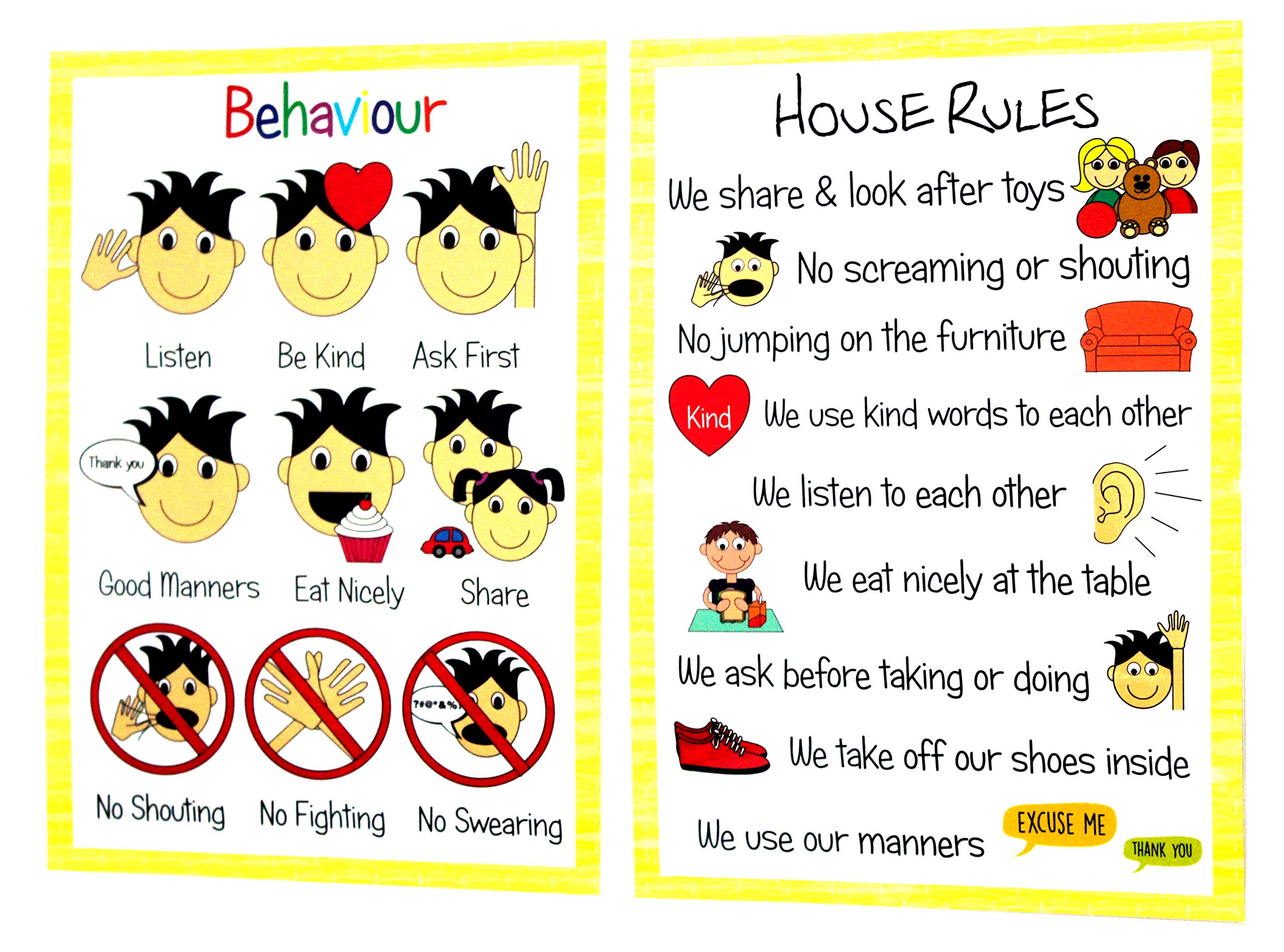 kids2learn House Rules & Good Behaviour Poster A4 Bundle - Educational Nursery SEN Children Kids Childminders