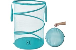 SEIRITEX Mesh Popup Laundry Hamper 115L Collapsible Laundry Basket No Lid Extra Large Capacity Foldable Clothing Storage Basket with Handles 26 H x 18 W x 18 L (Turquoise Blue)