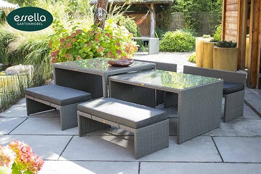 Palermo Rattan Seating Set 8 Seater Garden Furniture Patio Furniture Rounded Fibre Effect Grey Round Amazon Co Uk Garden Outdoors