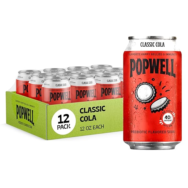 POPWELL CLASSIC COLA CAFFEINATED BETTER-FOR-YOU PREBIOTIC SODA, WITH...