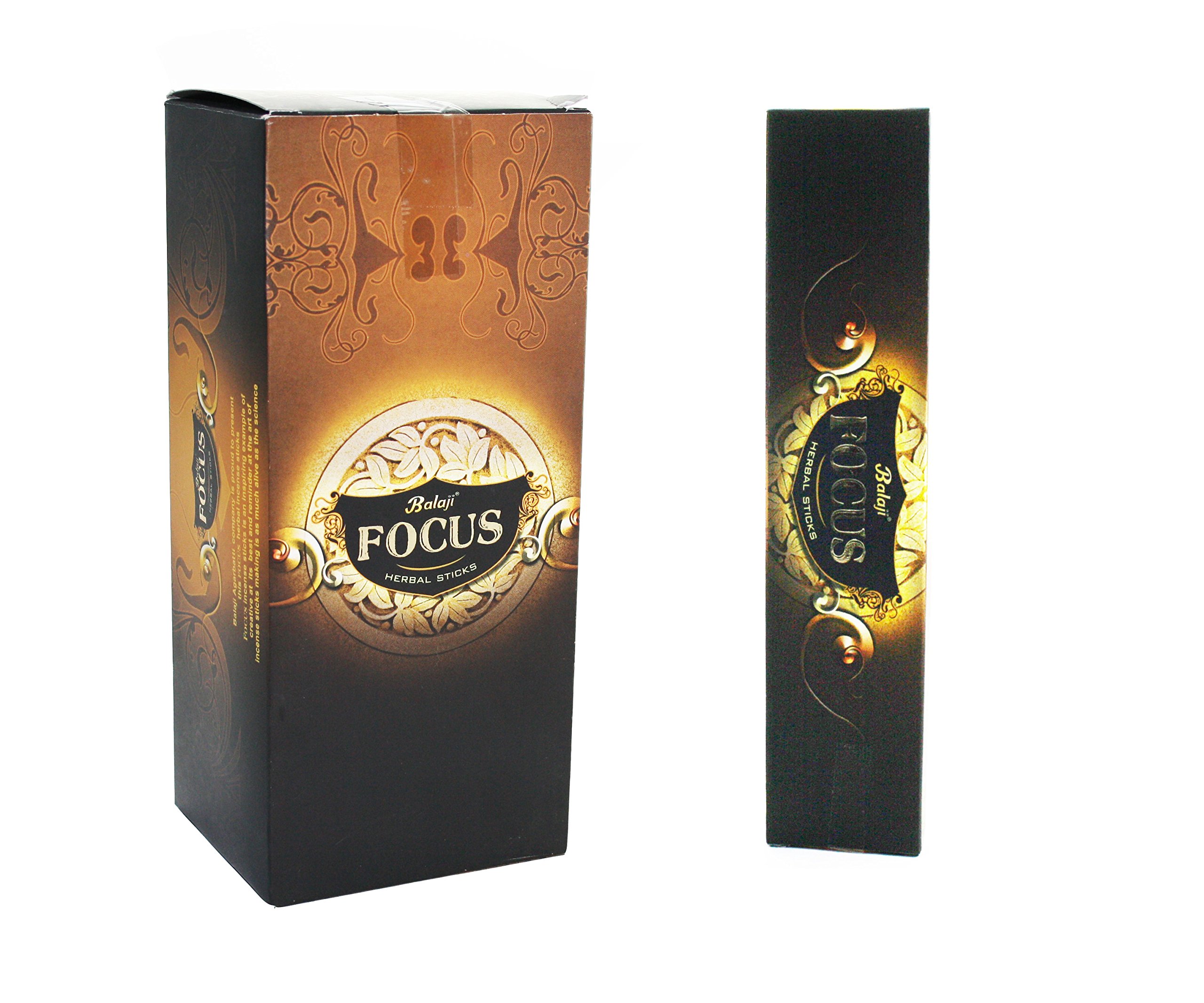 Balaji Focus Herbal Incense Sticks, (12 units x 15 sticks), Brown,11 x 9.7 x 25 cm