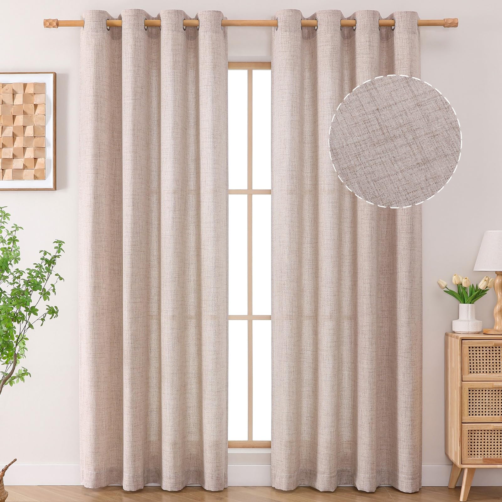 Photo 1 of (only one panel) Airwill Natural Linen Curtains 108 Inch Long for Living Room 2 Panels - Light Filtering, Modern Design, Grommet, 52W x 108L