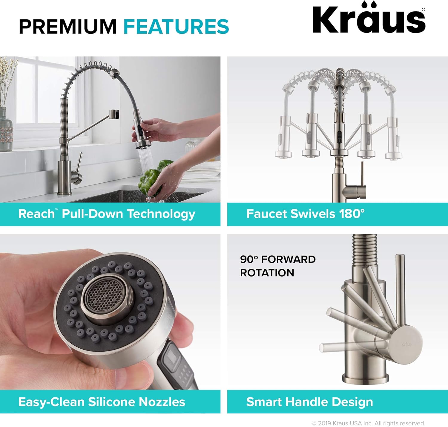 Kraus KPF-1610SS Bolden 18-Inch Commercial Kitchen Faucet with Dual Function Pull-Down Sprayhead in All-Brite Finish, Stainless Steel - - 