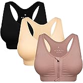 Women's Zip Front Sports Bra Wireless Post-Surgery Bra Active Yoga Sports Bras