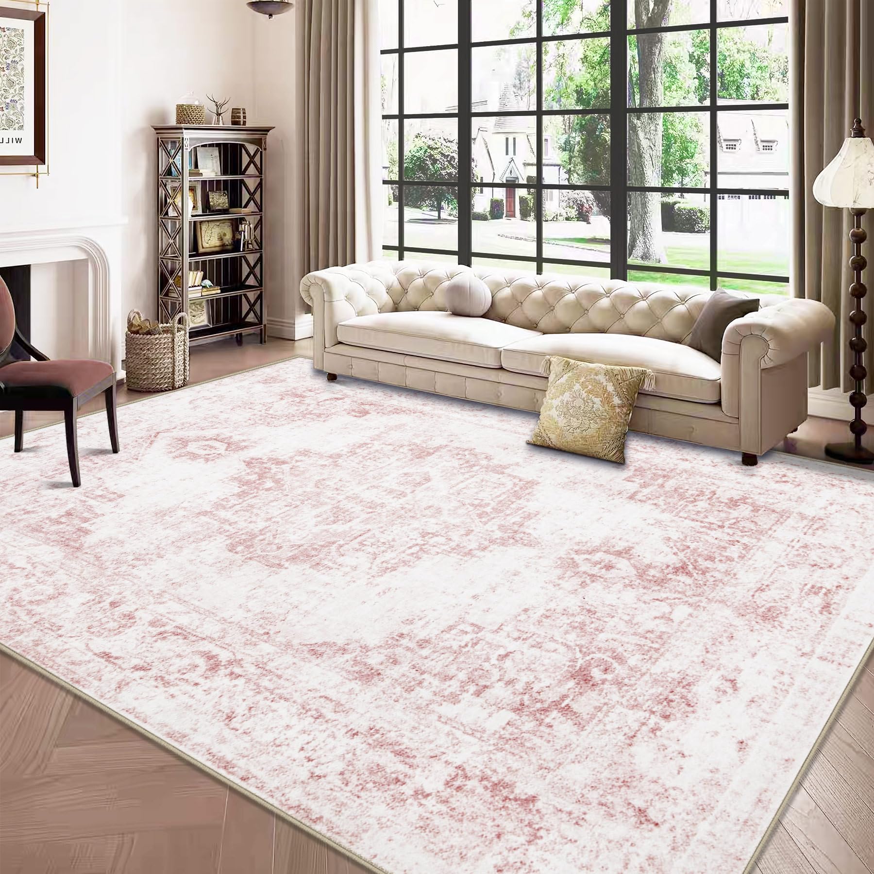 Area Rug 6x9 Vintage Rug: Washable Indoor Medallion