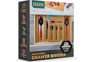 RUBOXA Modern Silverware Organizer Expandable Bamboo Drawer Organizer Kitchen Utensils, Cutlery, Office Supplies, Cosmetics, Silverware Tray for Drawer with 6–8 Slots