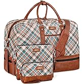 Weekender Bag for Women, Large Overnight Bag Canvas Travel Duffel Bag Carry On Tote with Shoe Compartment 21" 3Pcs Set