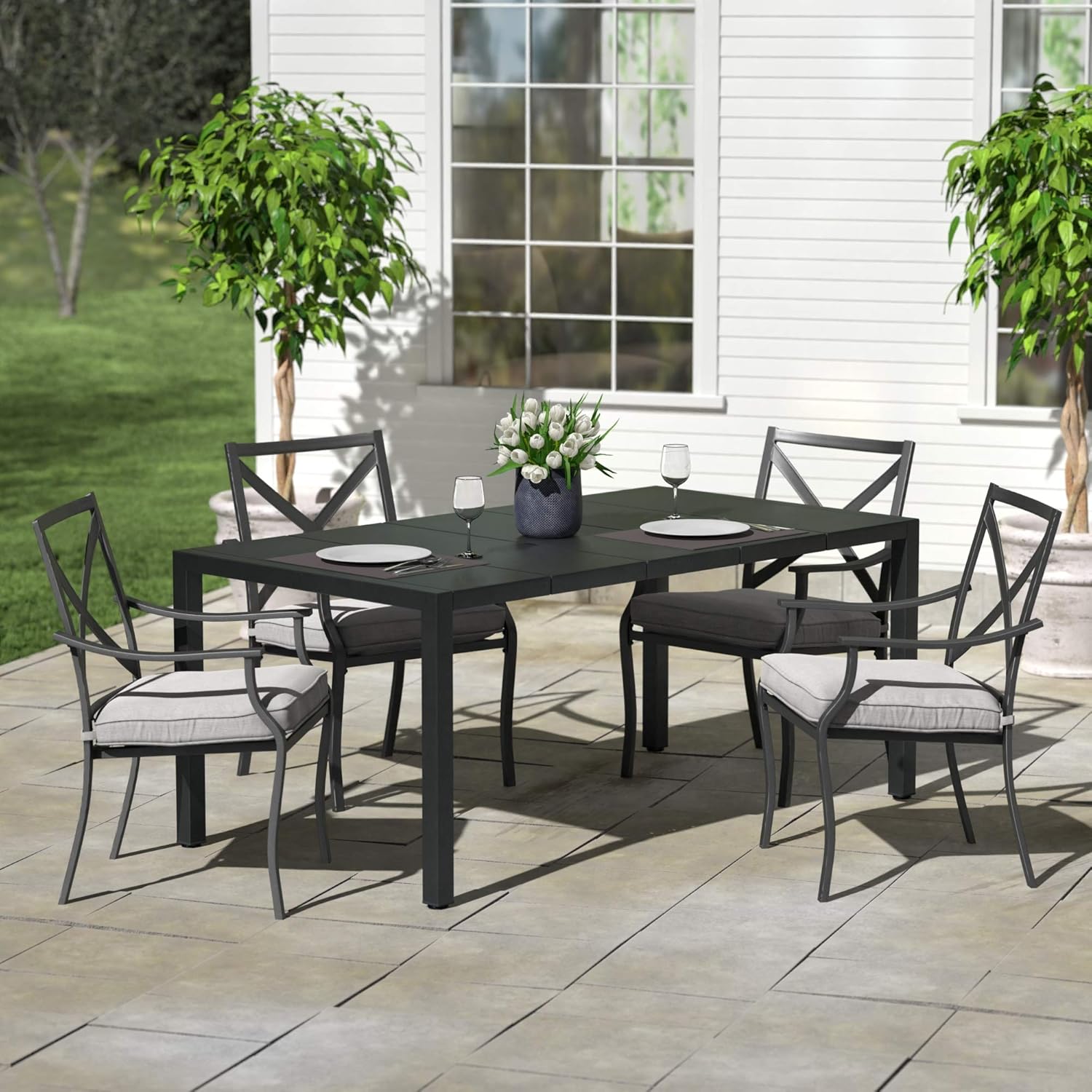  Brand - Ravenna Home Archer Outdoor Patio Steel Dining Table with Panel Top, 66.14"W, Gray : Garden & Outdoor