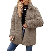 Simplee Women's Faux Fur Coat Furry Winter Jacket Long Sleeve Warm Open Front Fluffy Jackets