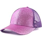Zsedrut Girls Glitter Baseball Cap Kids Adjustable Ponytail Hat Toddler Summer Mesh Trucker Hats